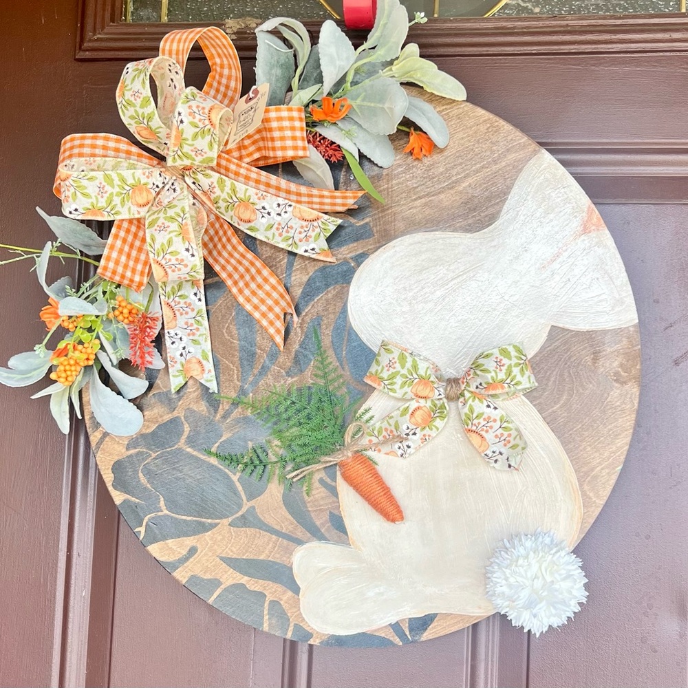 New 18 Inch Round Wood Easter Spring Door Hanger Bow Florals Indoor/Outdoor